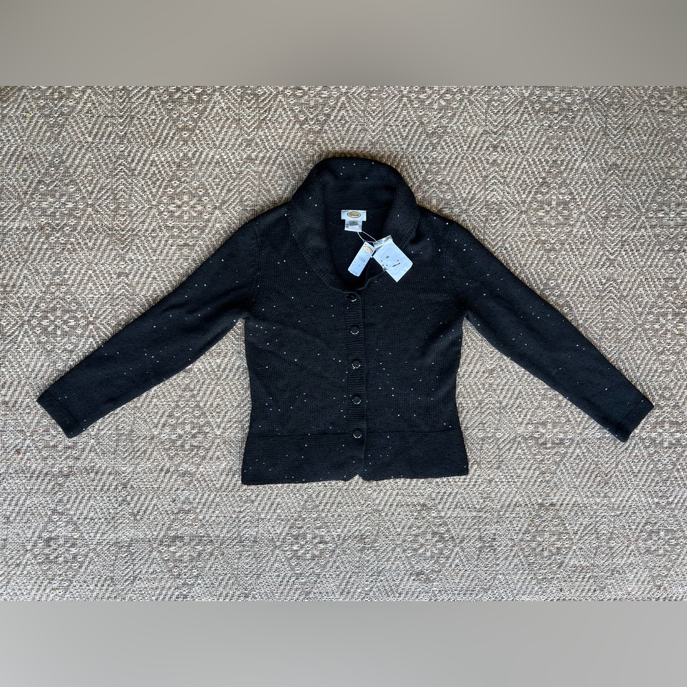 NWT Vintage Talbots Wool‎ Blend Sequin Cardigan Black Women's M Holiday
